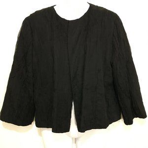 Eileen Fisher L Black Silk Wrap Short Jacket 3/4 Sleeves